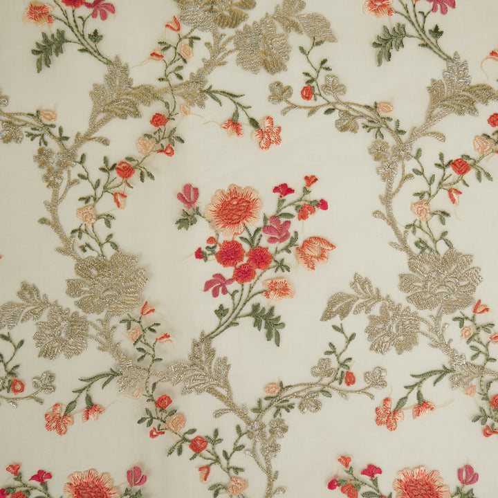 Sarangi Jaal on Ecru Silk Organza Embroidered Fabric