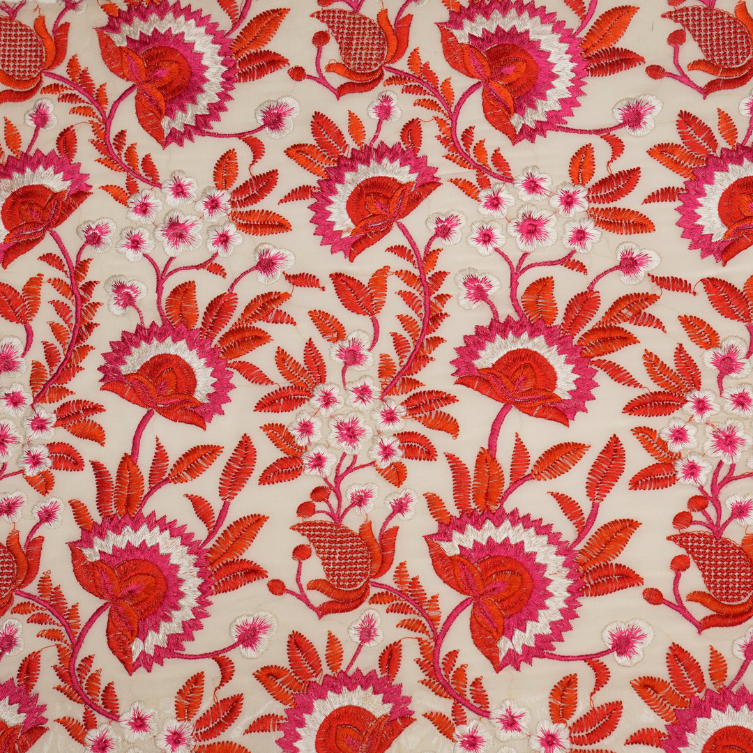 Afsana Jaal on Cream/Fuxia Silk Chanderi Embroidered Fabric