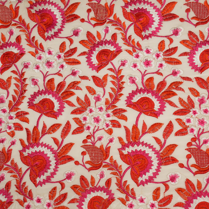 Afsana Jaal on Cream/Fuxia Silk Chanderi Embroidered Fabric