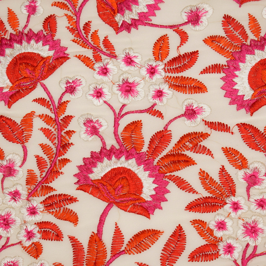 Afsana Jaal on Cream/Fuxia Silk Chanderi Embroidered Fabric