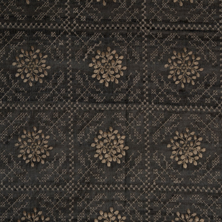 Black Tussar Silk Zara Jaal Embroidered Fabric