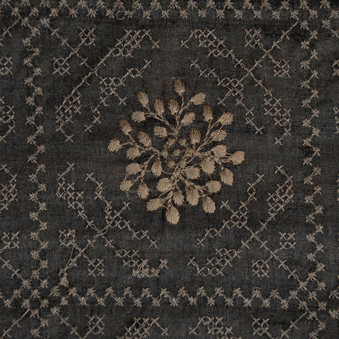 Black Tussar Silk Zara Jaal Embroidered Fabric