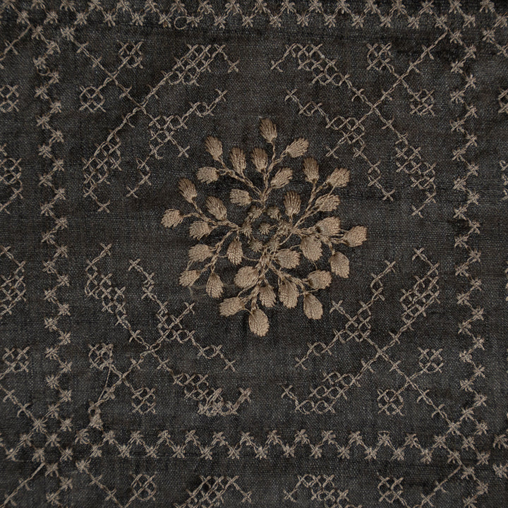 Black Tussar Silk Zara Jaal Embroidered Fabric