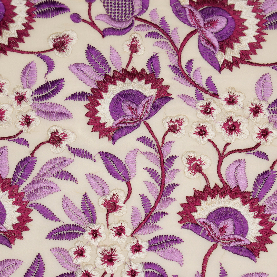 Afsana Jaal on Cream/Purple Silk Chanderi Embroidered Fabric