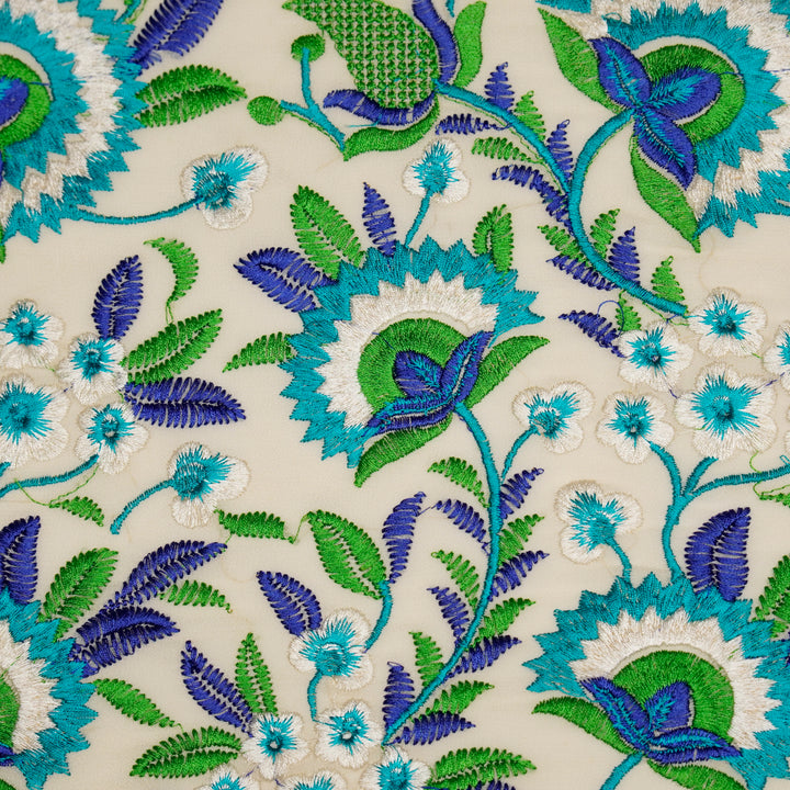 Afsana Jaal on Cream/Turquoise Silk Chanderi Embroidered Fabric