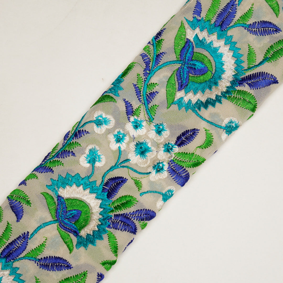 Afsana Jaal on Cream/Turquoise Silk Chanderi Embroidered Fabric