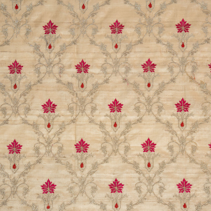 Natural Tussar Silk Soheila Jaal Embroidered Fabric