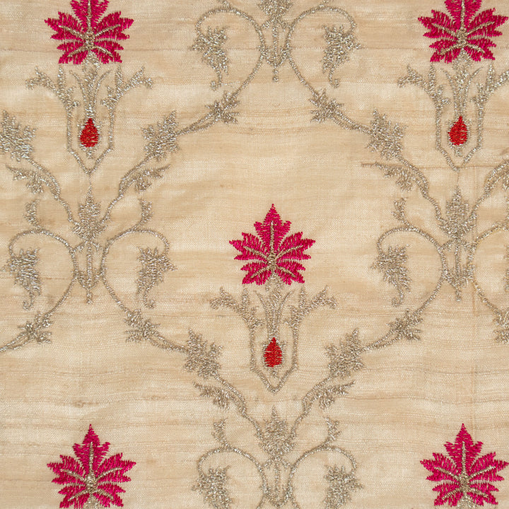 Natural Tussar Silk Soheila Jaal Embroidered Fabric