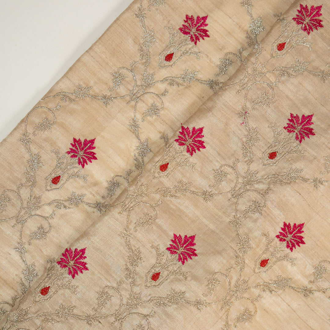 Natural Tussar Silk Soheila Jaal Embroidered Fabric