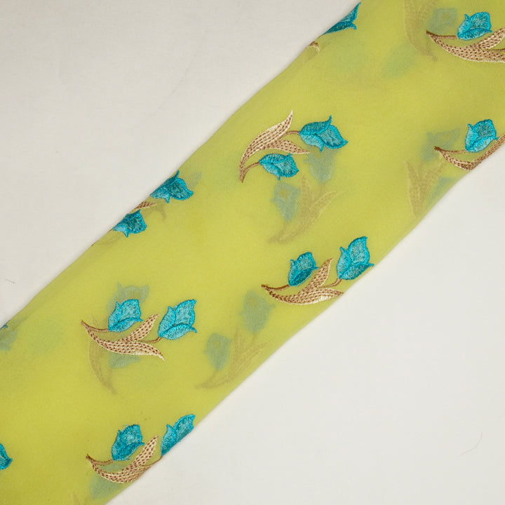 Yara Buta on Lemon/Turquoise Silk Georgette