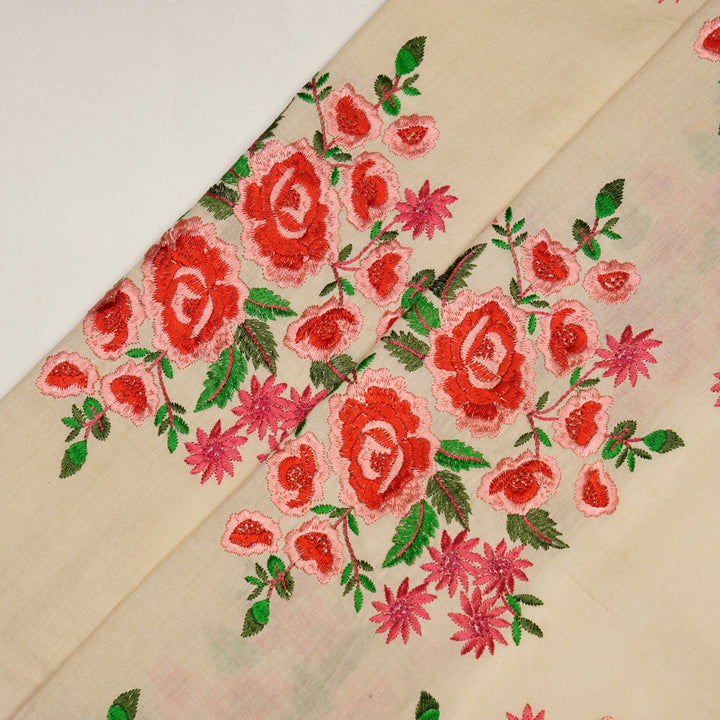 Vasanti Buta on Cream Red Semi Chanderi Embroidered Fabric