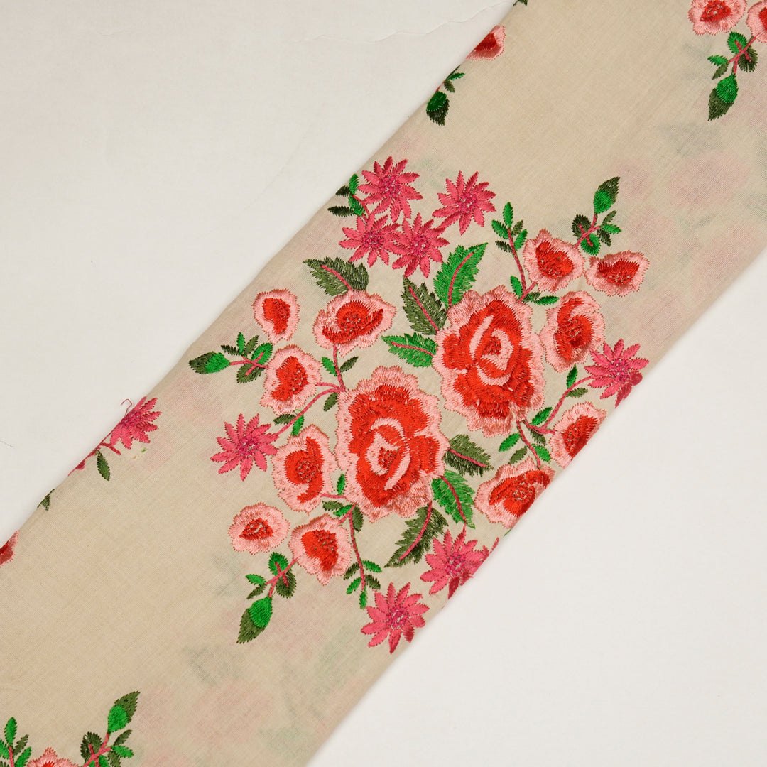 Vasanti Buta on Cream Red Semi Chanderi Embroidered Fabric