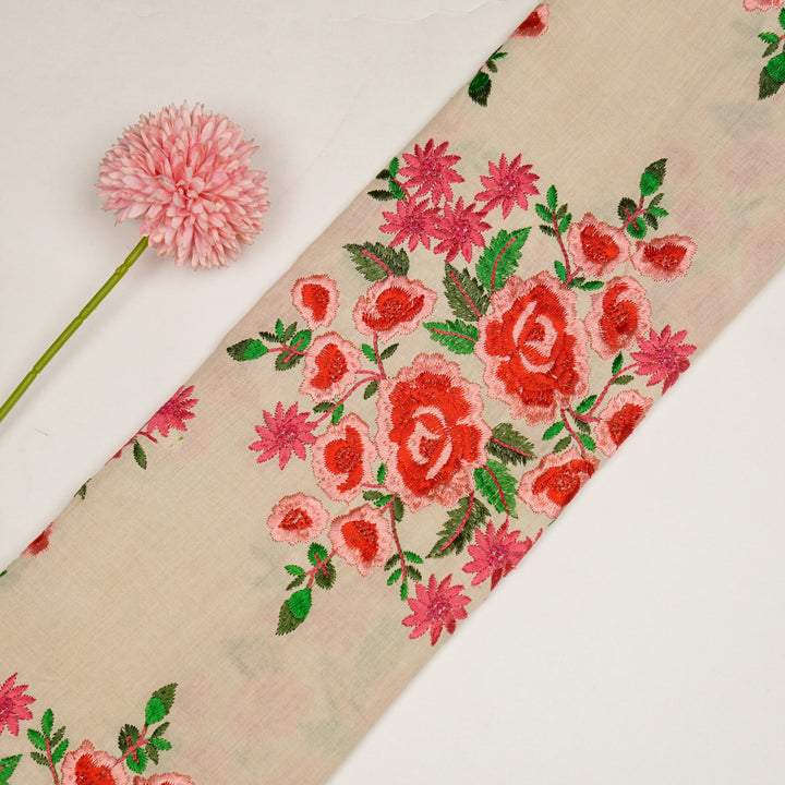 Vasanti Buta on Cream Red Semi Chanderi Embroidered Fabric