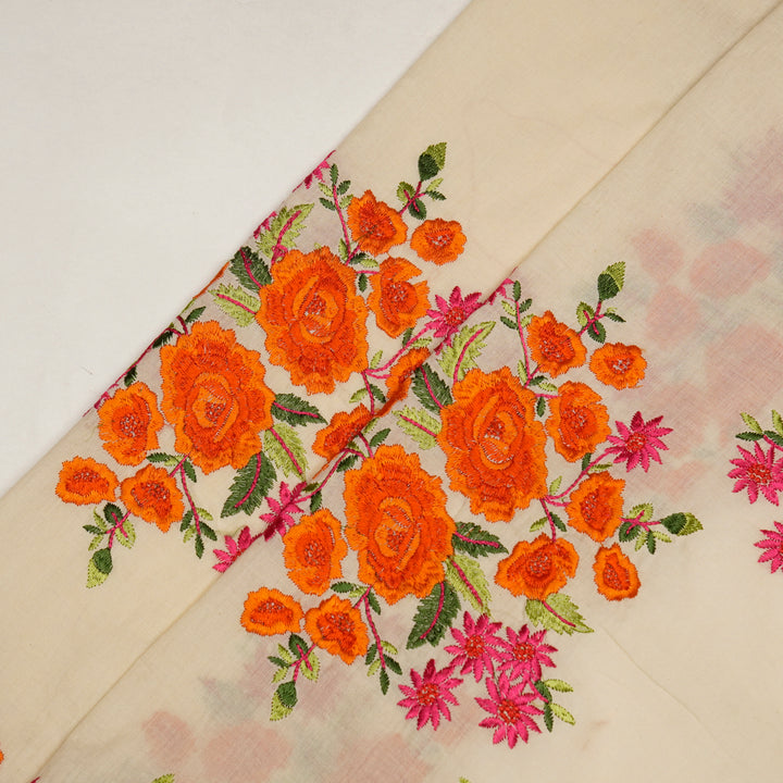 Vasanti Buta on Cream Orange Semi Chanderi Embroidered Fabric