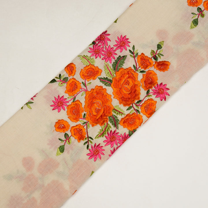 Vasanti Buta on Cream Orange Semi Chanderi Embroidered Fabric