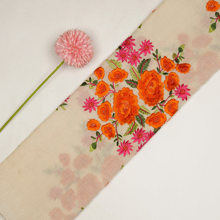 Vasanti Buta on Cream Orange Semi Chanderi Embroidered Fabric