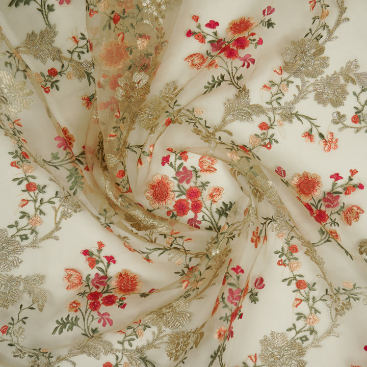 Sarangi Jaal on Ecru Silk Organza Embroidered Fabric