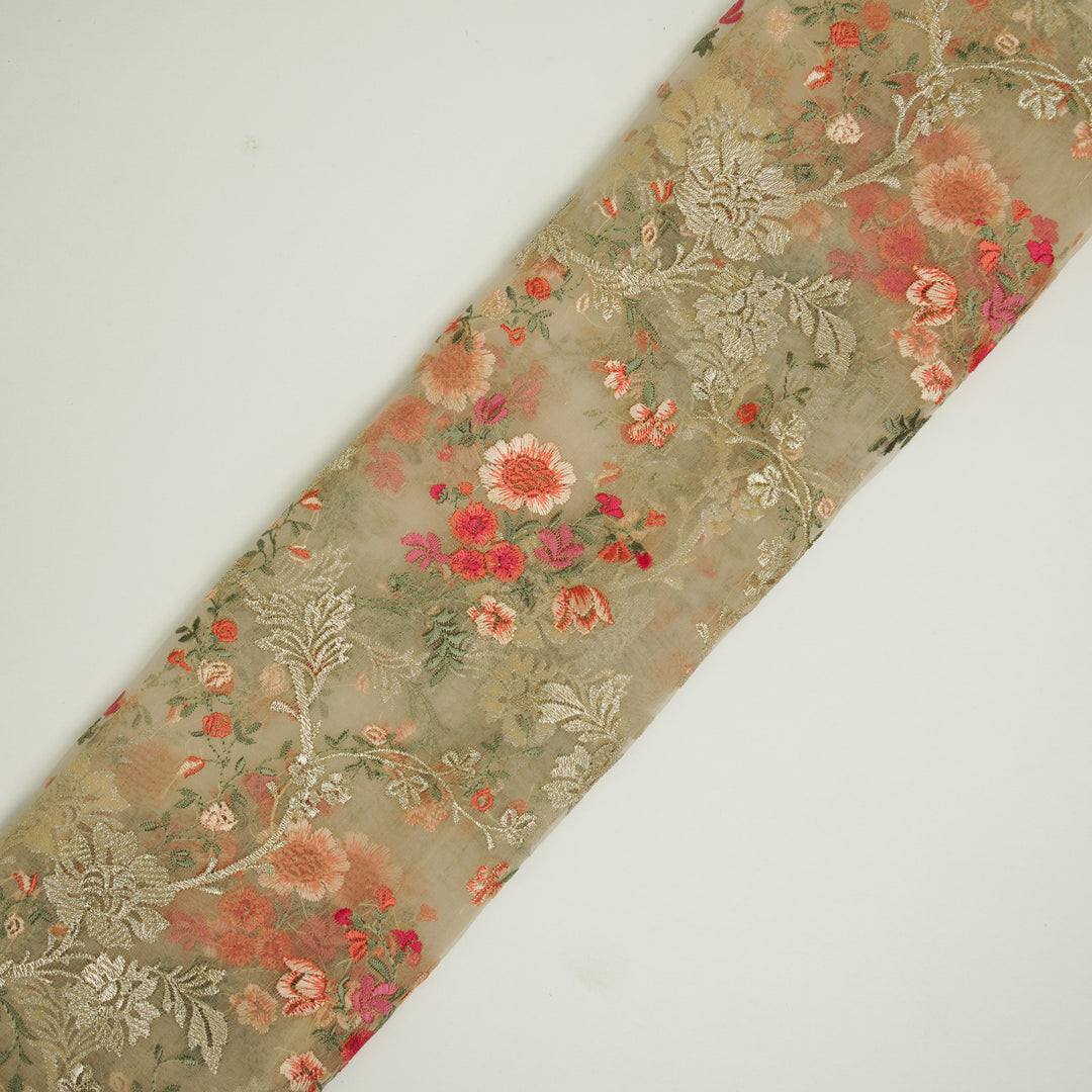 Sarangi Jaal on Ecru Silk Organza Embroidered Fabric