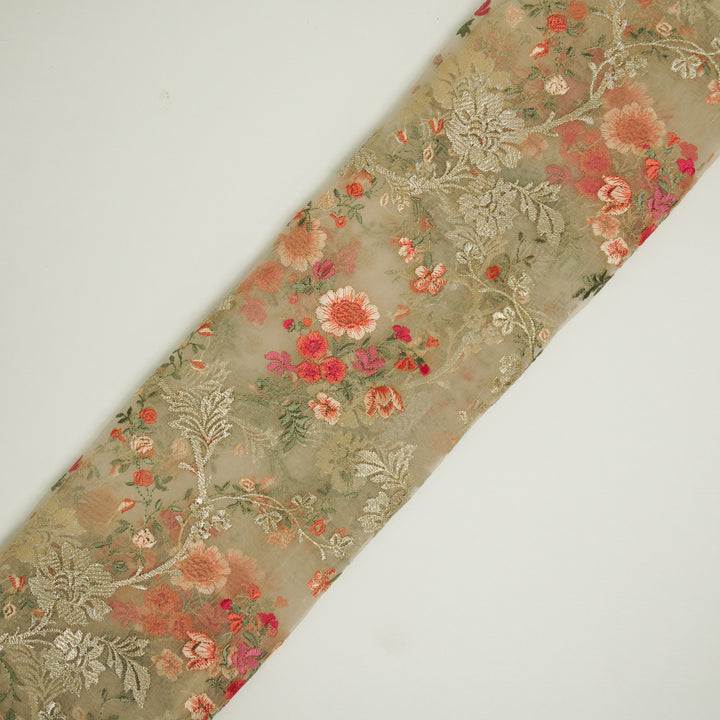 Sarangi Jaal on Ecru Silk Organza Embroidered Fabric