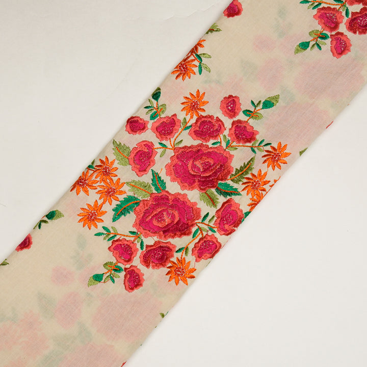 Vasanti Buta on Cream Fuxia Semi Chanderi Embroidered Fabric