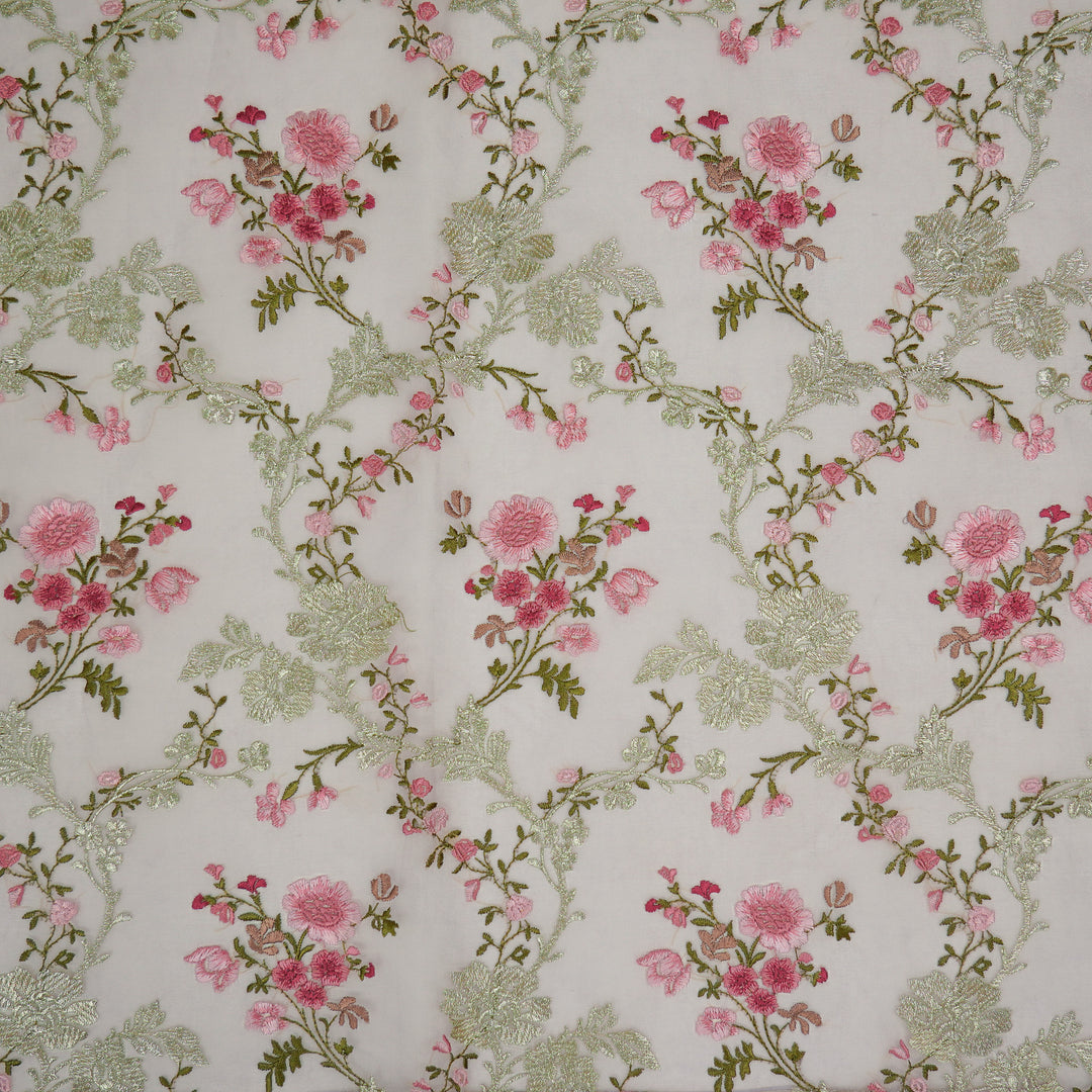 Sarangi Jaal on Mauve Silk Organza Embroidered Fabric