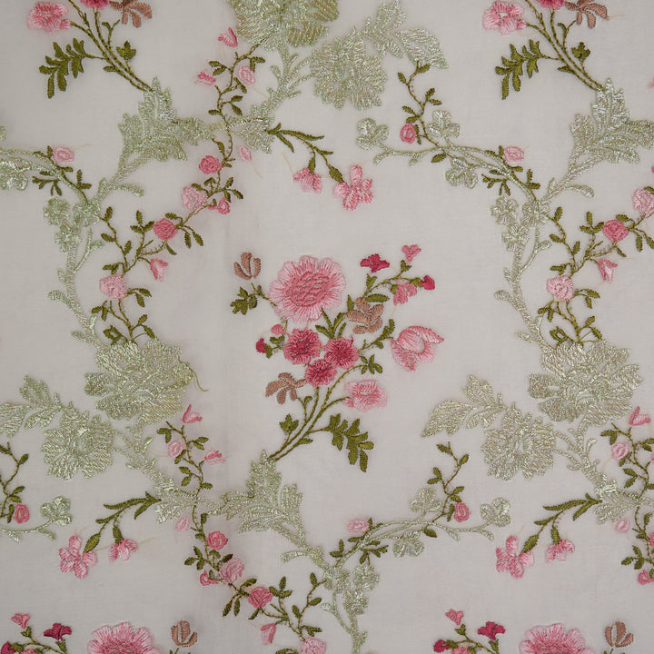 Sarangi Jaal on Mauve Silk Organza Embroidered Fabric