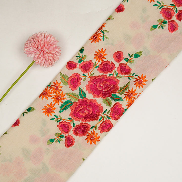 Vasanti Buta on Cream Fuxia Semi Chanderi Embroidered Fabric