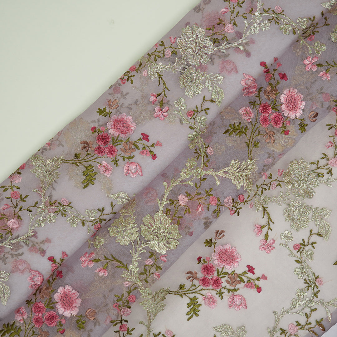 Sarangi Jaal on Mauve Silk Organza Embroidered Fabric