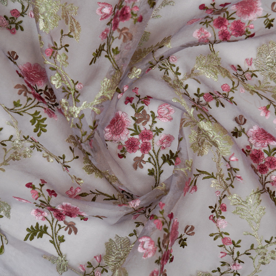 Sarangi Jaal on Mauve Silk Organza Embroidered Fabric