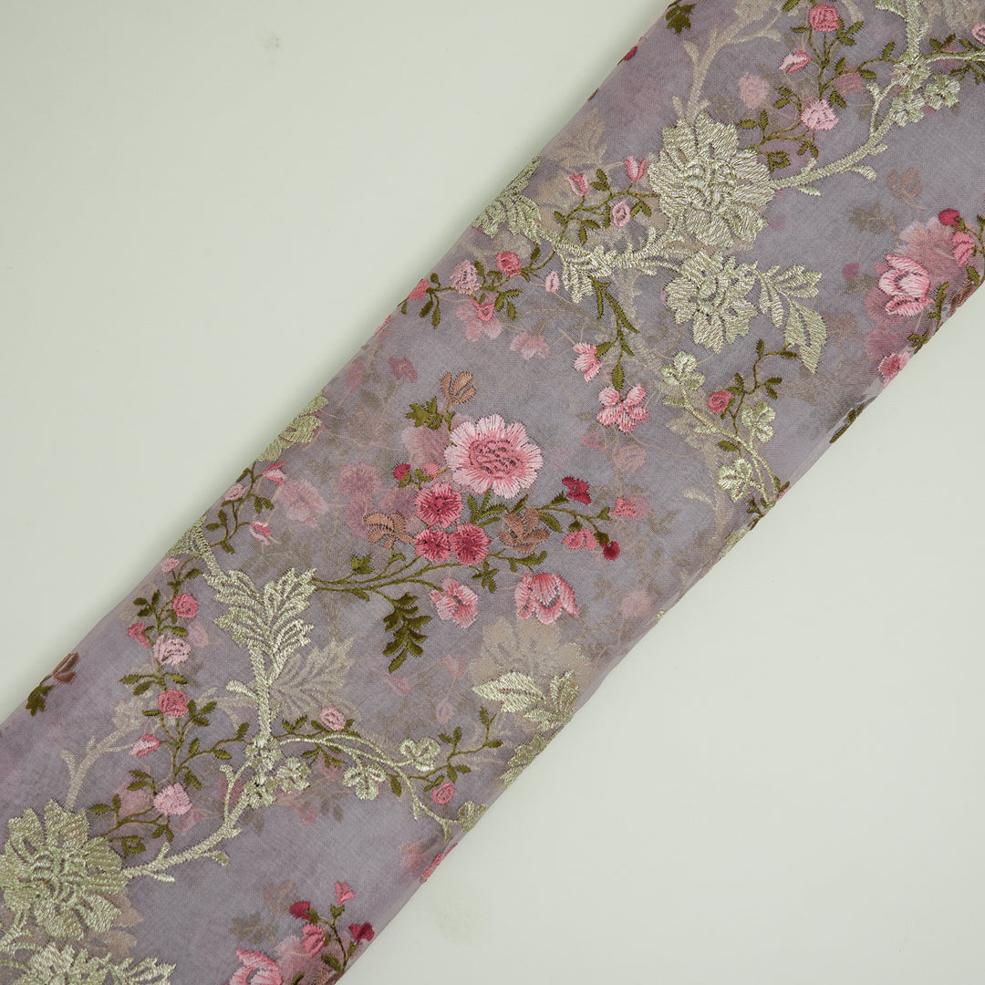 Sarangi Jaal on Mauve Silk Organza Embroidered Fabric
