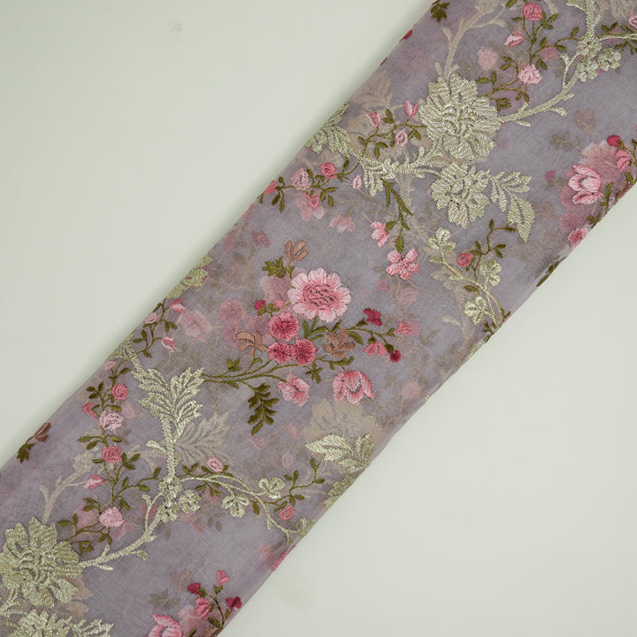 Sarangi Jaal on Mauve Silk Organza Embroidered Fabric