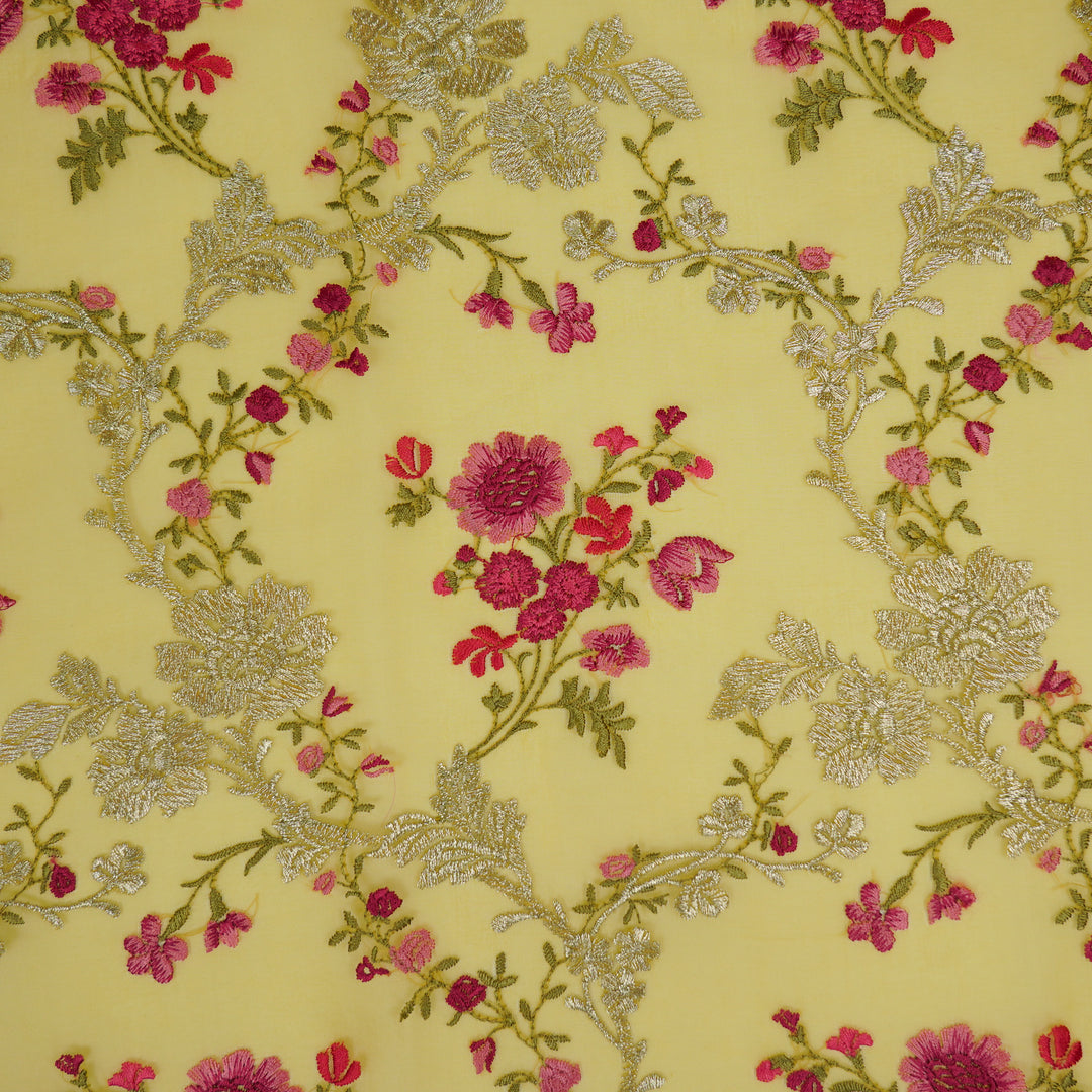 Sarangi Jaal on Gold Silk Organza Embroidered Fabric