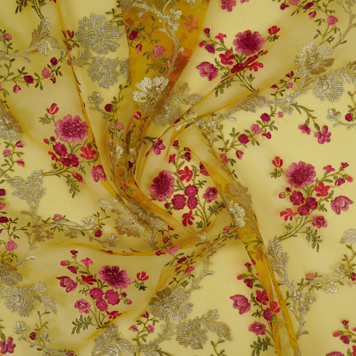 Sarangi Jaal on Gold Silk Organza Embroidered Fabric