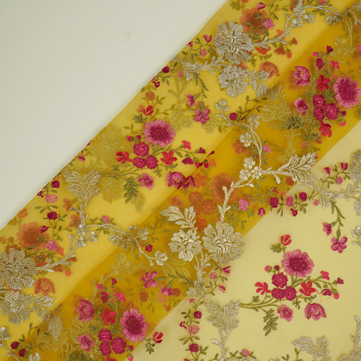 Sarangi Jaal on Gold Silk Organza Embroidered Fabric