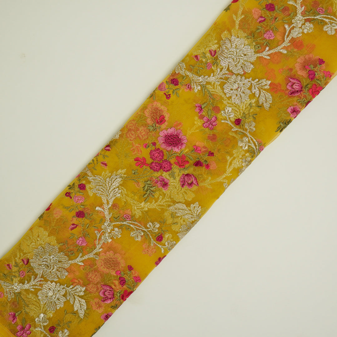 Sarangi Jaal on Gold Silk Organza Embroidered Fabric