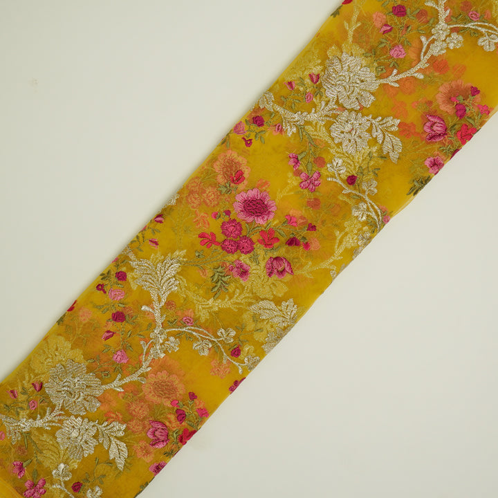 Sarangi Jaal on Gold Silk Organza Embroidered Fabric