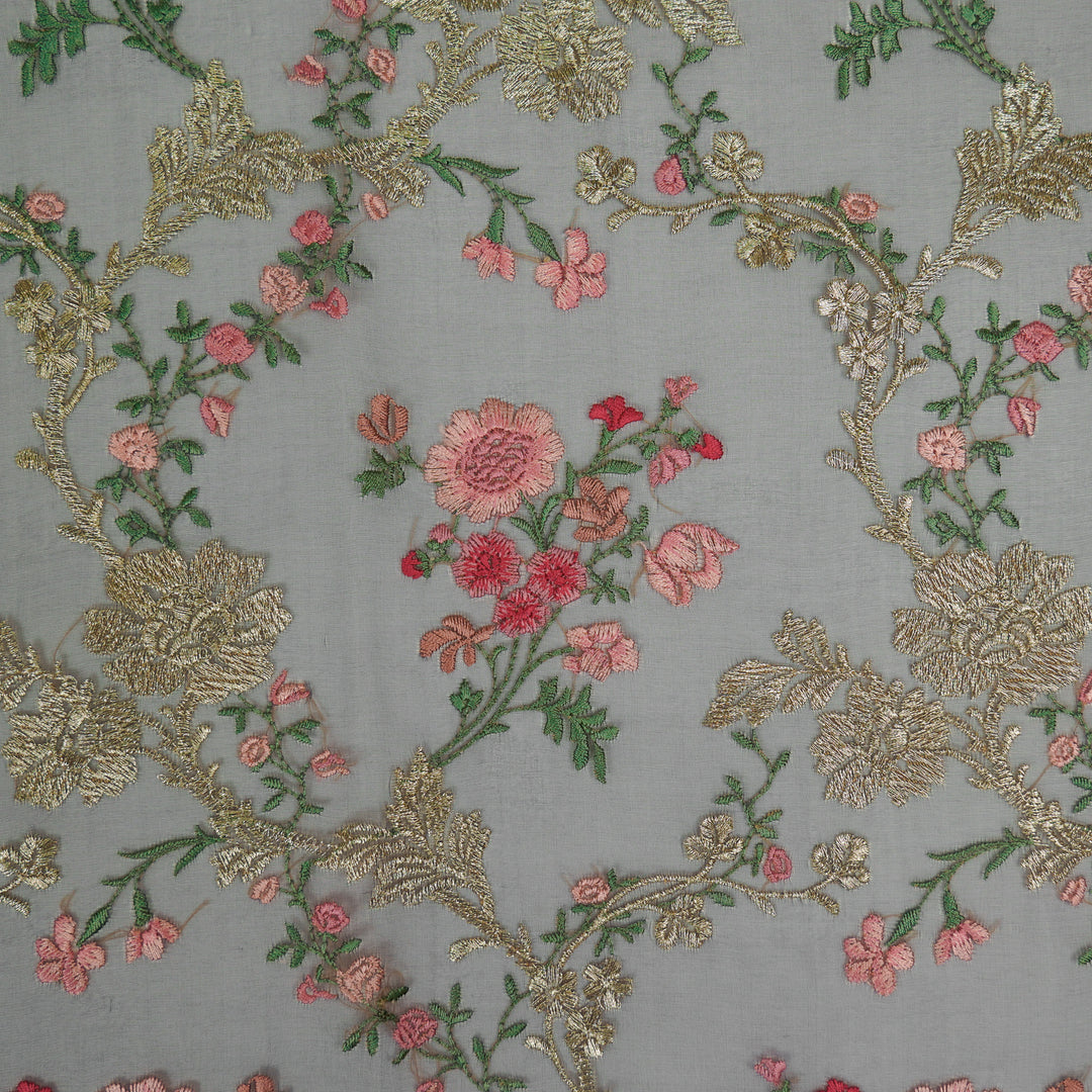 Sarangi Jaal on Charcoal Silk Organza Embroidered Fabric