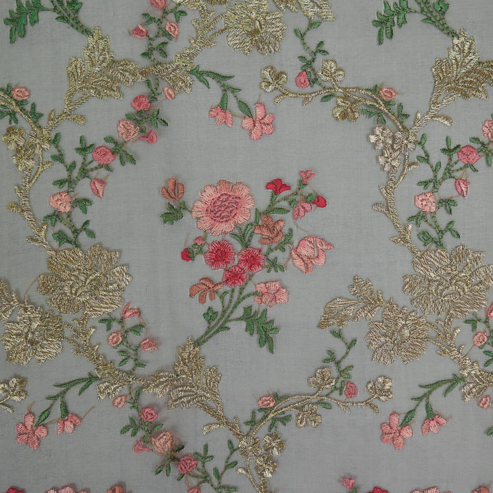 Sarangi Jaal on Charcoal Silk Organza Embroidered Fabric