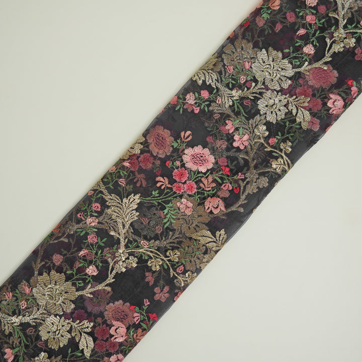 Sarangi Jaal on Charcoal Silk Organza Embroidered Fabric