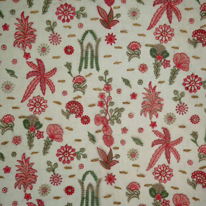 Saman Jaal on Charcoal Silk Organza Embroidered Fabric