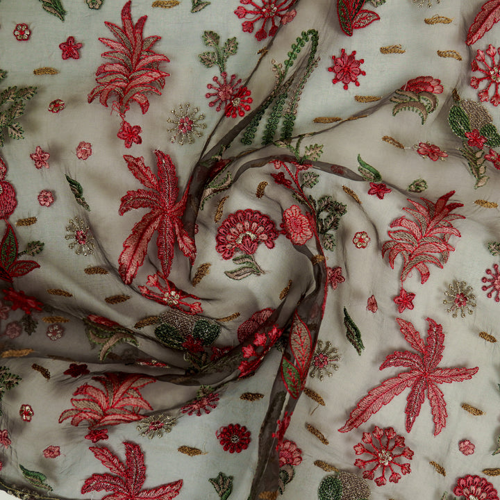 Saman Jaal on Charcoal Silk Organza Embroidered Fabric