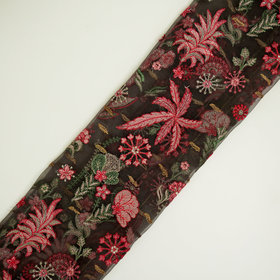 Saman Jaal on Charcoal Silk Organza Embroidered Fabric