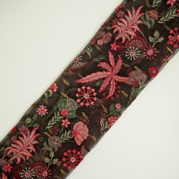 Saman Jaal on Charcoal Silk Organza Embroidered Fabric
