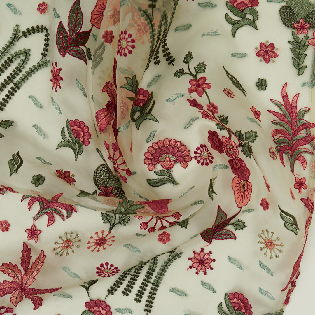 Saman Jaal on Cream Silk Organza Embroidered Fabric