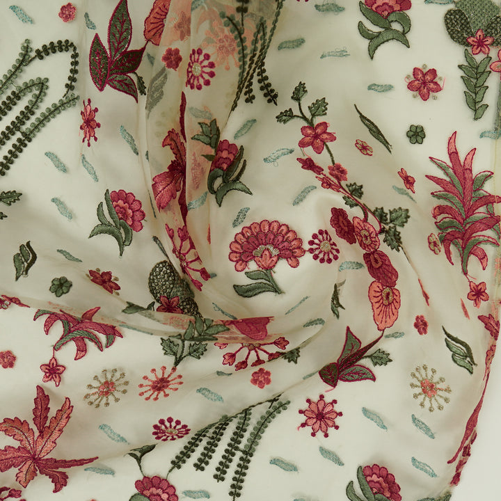 Saman Jaal on Cream Silk Organza Embroidered Fabric
