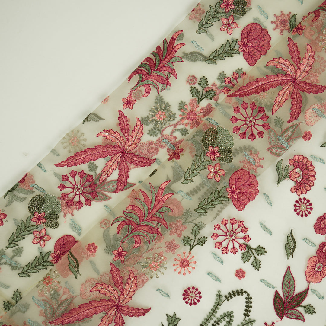 Saman Jaal on Cream Silk Organza Embroidered Fabric