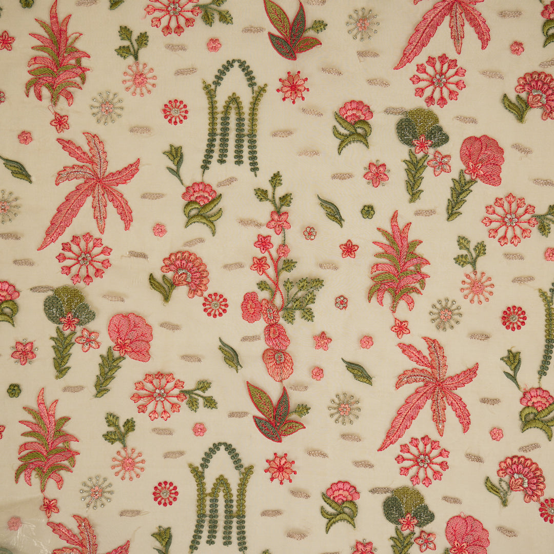 Saman Jaal on Mouse Silk Organza Embroidered Fabric