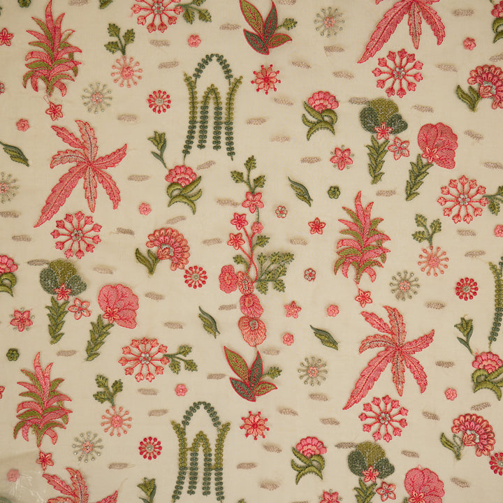 Saman Jaal on Mouse Silk Organza Embroidered Fabric