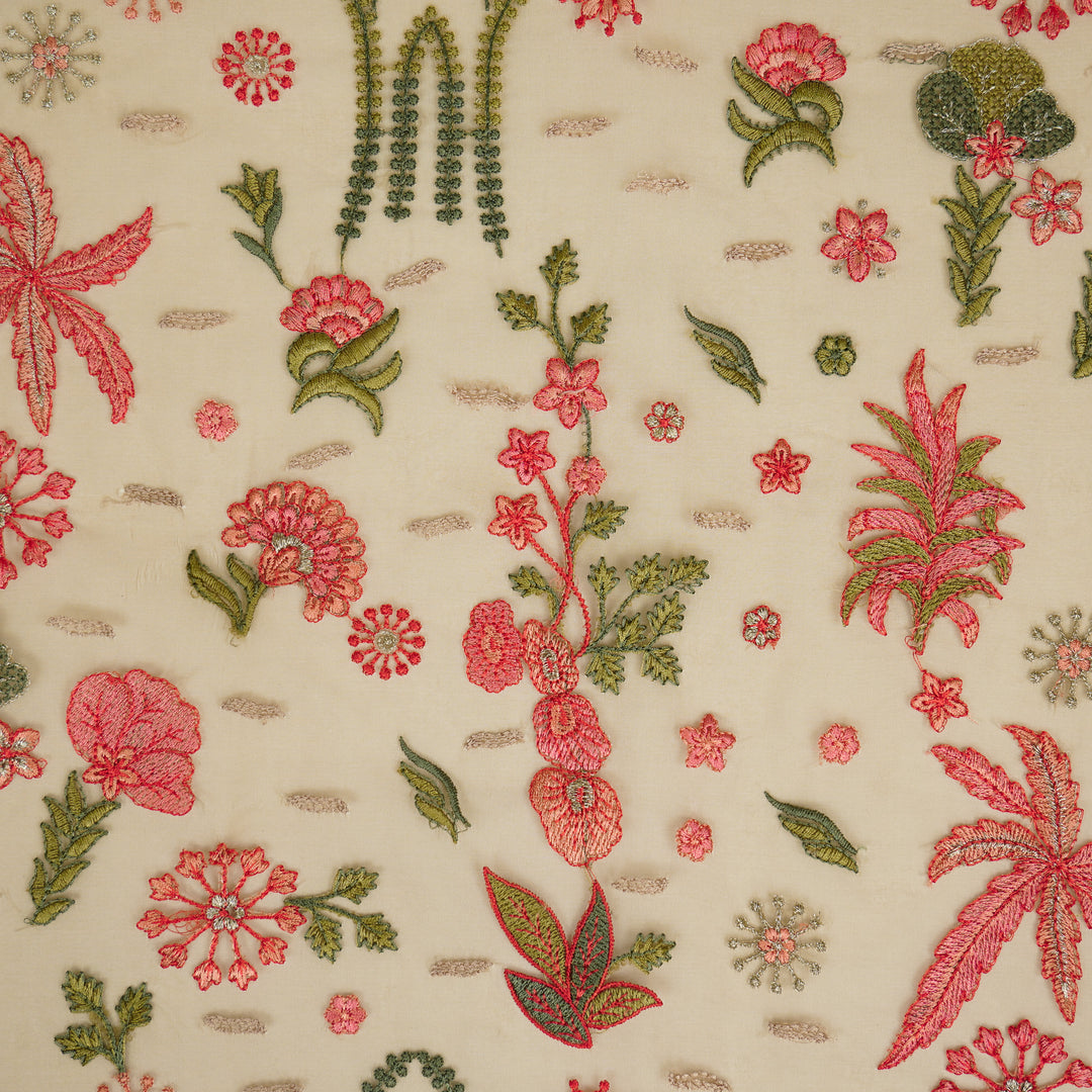 Saman Jaal on Mouse Silk Organza Embroidered Fabric
