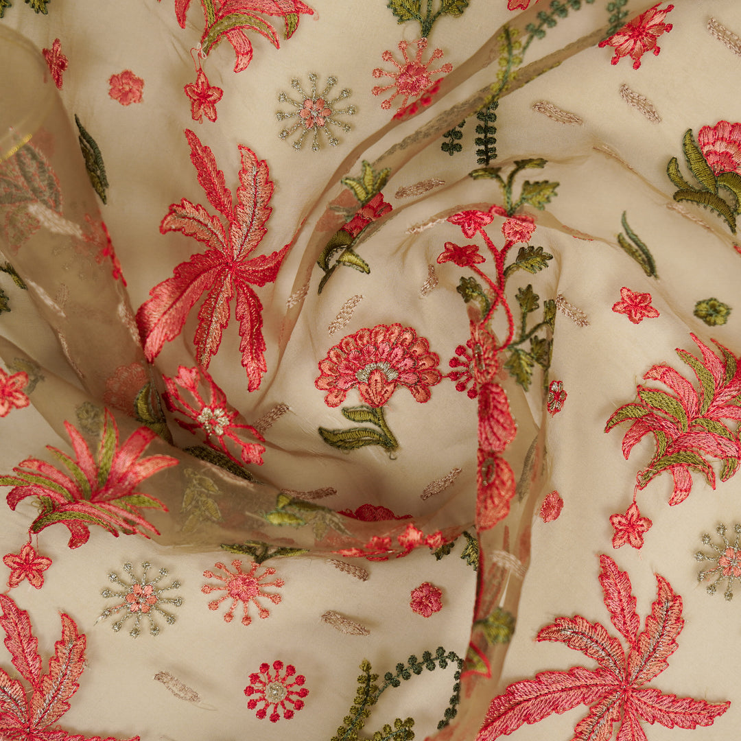 Saman Jaal on Mouse Silk Organza Embroidered Fabric